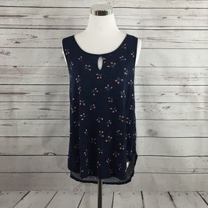 AKEMI + KIN Blue Mai Keyhole Sleeveless Blouse